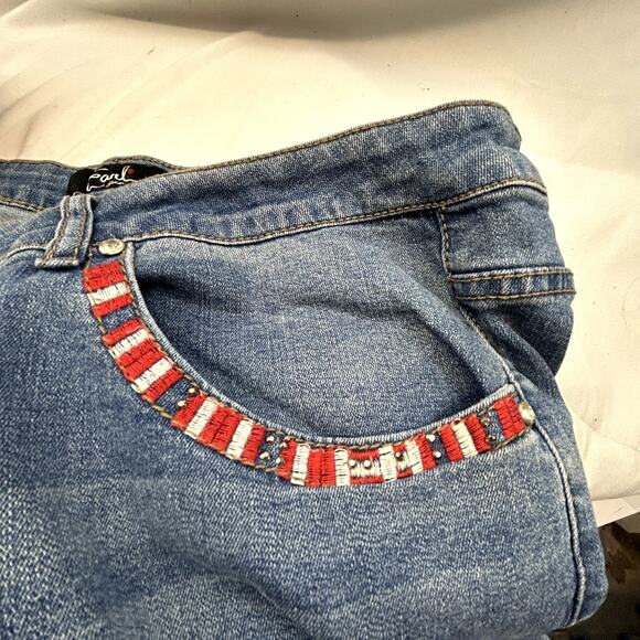 Earl Jeans Shorts size 24W Blue Denim USA RWB design Flag embroidery - Picture 8 of 12